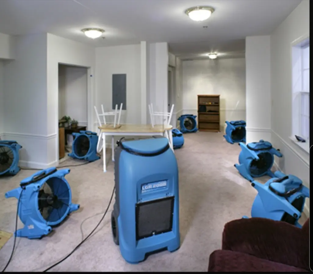Air movers and dehumidifier setup for Water Extraction & Removal in Brookshire